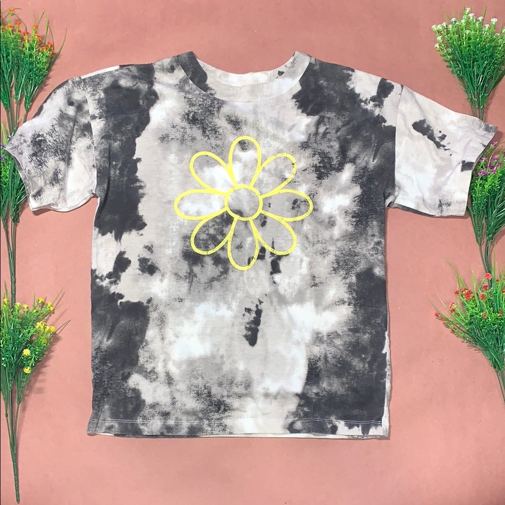 Abound Black and White Tie-Dye Tee with Yellow Flower